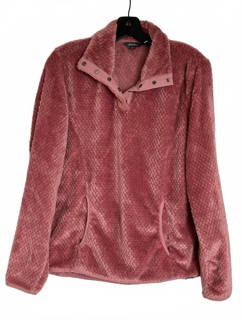 Eddie Bauer Womenâs Dusty Rose Textured Light Fleece Snap Neck Pullover - M